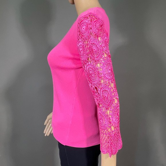 Joseph A. Pink Top with‎ Long Crochet Sleeves Size Small - Picture 4 of 16